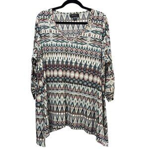 Karen Kane Womens Size 3X Multi-Color Geometric Print V Neck Tunic Top